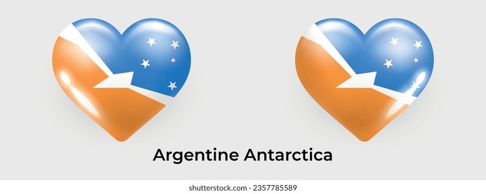 Argentine Antarctica flag realistic glas heart icon vector illustration