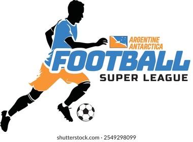 Argentinische Antarktis-Fußballliga, Fußball, Fußballlogo, Fußballer Kick the Ball einzeln auf weißem Hintergrund, Vektorgrafik