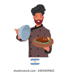 Argentine Chef Proudly Presents A Tray With Succulent Grilled Meat, The Aroma Of Sizzling Flavors Filling The Air, A Testament To Culinary Expertise And Country Renowned Passion For Delectable Cuisine