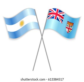 Argentine and Fijian crossed flags. Argentina combined with Fiji isolated on white. Language learning, international business or travel concept.