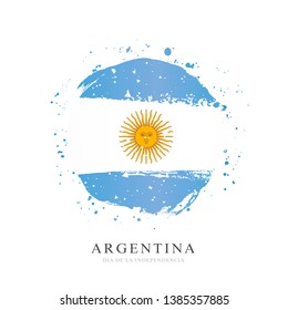 Argentine flag in the form of a large circle. Vector illustration on white background. Brush strokes drawn by hand. Argentine Independence Day.