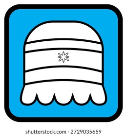 Argentine gorro frigio icon featuring white stripes and a central star design is presented against a vibrant blue background representing national identity and historical significance.