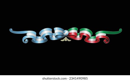 Argentine Italia flag ribbon illustration vector with argentine style drawing of Fileteado Porteño technic