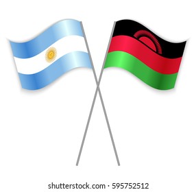 Argentine and Malawian crossed flags. Argentina combined with Malawi isolated on white. Language learning, international business or travel concept.