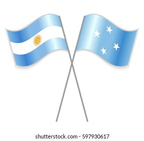 Argentine and Micronesian crossed flags. Argentina combined with Micronesia isolated on white. Language learning, international business or travel concept.