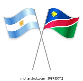 Argentine and Namibian crossed flags. Argentina combined with Namibia isolated on white. Language learning, international business or travel concept.