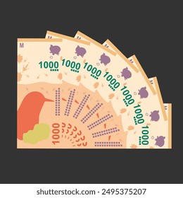 Argentine Peso Vector Illustration. Argentina money set bundle banknotes. Paper money 1000 ARS. Flat style. Isolated on white background. Simple minimal design.