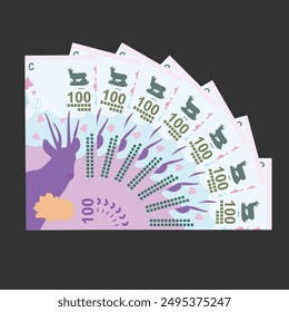 Argentine Peso Vector Illustration. Argentina money set bundle banknotes. Paper money 100 ARS. Flat style. Isolated on white background. Simple minimal design.