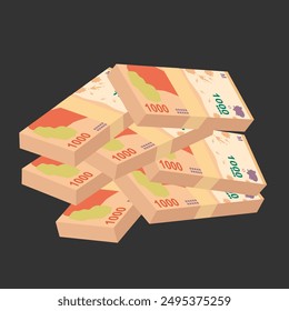 Argentine Peso Vector Illustration. Argentina money set bundle banknotes. Paper money 1000 ARS. Flat style. Isolated on white background. Simple minimal design.