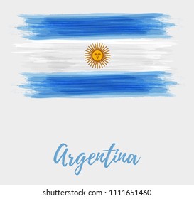 Argentine Republic abstract grunge watercolor flag. Brushed flag of Argentina for your designs.