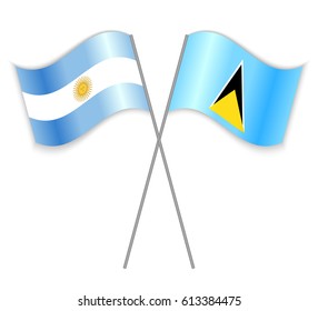 Argentine and Saint Lucian crossed flags. Argentina combined with Saint Lucia isolated on white. Language learning, international business or travel concept.