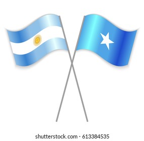 Argentine and Somali crossed flags. Argentina combined with Somalia isolated on white. Language learning, international business or travel concept.