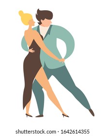 Argentine tango dancing people vector illustration. Elegant man and woman dancing romance dance. Milonga party. Tango dancer character. Flat cartoon style, isolated on white background