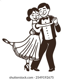 Tango argentino. Ilustración aislada de Vector monocromo.