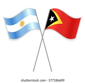 Argentine and Timorese crossed flags. Argentina combined with East Timor isolated on white. Language learning, international business or travel concept.