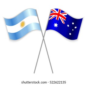 Argentinean and Australian crossed flags. Argentina combined with Australia isolated on white. Language learning, international business or travel concept.