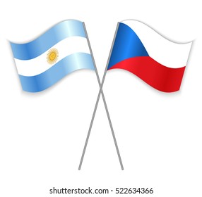 Argentinean and Czech crossed flags. Argentina combined with Czech Republic isolated on white. Language learning, international business or travel concept.