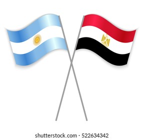 Argentinean and Egyptian crossed flags. Argentina combined with Egypt isolated on white. Language learning, international business or travel concept.