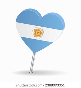 Argentinean flag heart-shaped map pointer layout. Vector illustration.