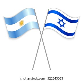 Argentinean and Israeli crossed flags. Argentina combined with Israel isolated on white. Language learning, international business or travel concept.