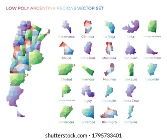 Argentinean low poly regions. Polygonal map of Argentina with regions. Geometric maps for your design. Cool vector illustration.