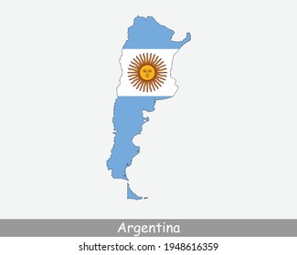 Argentinean Map Flag. Map of Argentina with the national flag of Argentina isolated on white background. Vector illustration.