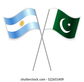 Argentinean and Pakistani crossed flags. Argentina combined with Pakistan isolated on white. Language learning, international business or travel concept.