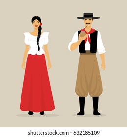 The Argentines. A woman and a man in national clothes. Culture of South America