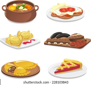 Argentinian dishes icon set illustrations