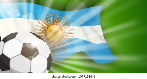 Argentinian flag flies on a green background. Football World championship groups. Vector country flags. 2018 soccer world tournament in Russia. Winner's Trophy with grass field illustration. 