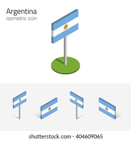 Argentinian flag (Republic of Nicaragua), vector set of isometric flat icons, 3D style, different views. Editable design elements for banner, website, presentation, infographic, map, collage. Eps 10