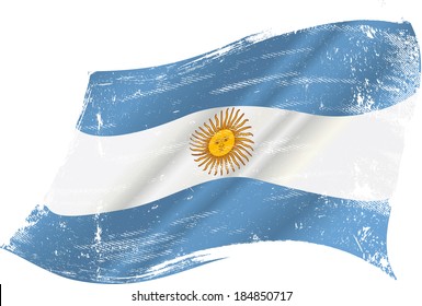 Argentinian grunge flag. flag of Argentine in the wind with a texture