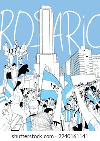 Futbolistas argentinos celebrando la victoria de su equipo de fútbol, ilustración plana