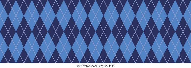 Argile sweater seamless pattern. Blue golf plaid. Checkered scottish background. Diamond print