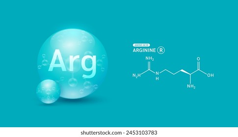 Arginin-Aminosäure blau und chemische Strukturformel. Biomoleküle, die sich verbinden, um Proteine zu bilden Nährstoffe für die Gesundheit Muskeln notwendig. Für Nahrungsergänzungsmittel Anzeigen. In: Medical Scientific. Vektorgrafik.