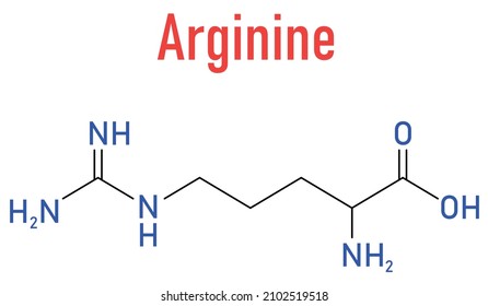 Arginine or L-arginine, Arg, R, amino acid molecule. Skeletal formula.