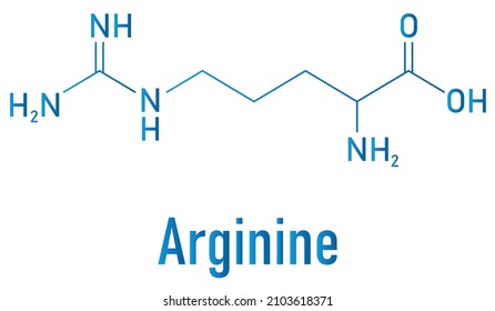 Arginine or L-arginine, Arg, R, amino acid molecule. Skeletal formula.