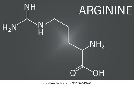 Arginine or L-arginine, Arg, R, amino acid molecule. Skeletal formula.