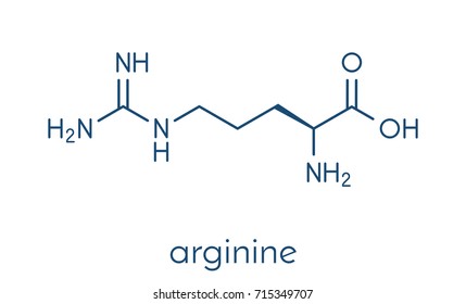 Molécula de aminoácidos de arginina (L-arginina, Arg, R). Fórmula esquelética.