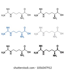 Arginine, L-arginine molecular structural chemical formula set. Vector icon. 