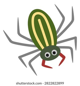 Argiope bruennichi spider. Hand drawn vector flat. Arthropod. Insect, hexapod. Animal. Pest. Scary spinner, caterpillar. Color illustration.