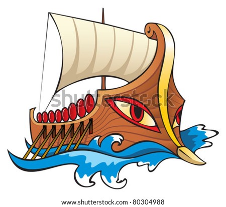 Argo, in Greek mythology, the legendary ship on which Argonauts sailed to retrieve the Golden Fleece, vector illustration