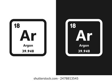 Argon, Ar, Symbol eines chemischen periodischen Elements. Das chemische Element des Periodensystems. Mit Atomnummer unterschreiben. Argonelement