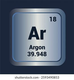 Argon Ar icon. Number Eighteen. Mass 39.948 detail. Vector Background.