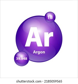 Argon (Ar) icon structure  chemical element round shape circle purple. 3D Illustration vector. Chemical element of periodic table Sign with atomic number. Study in science for education. 