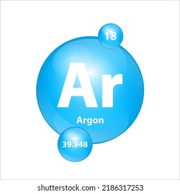 Estructura de iconos de argón (Ar) elemento químico forma redonda círculo azul claro. Elemento químico de la tabla periódica Signo con número atómico. Estudio en ciencia para la educación. Vector de ilustración 3D. 