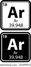 Argon chemical element periodic table icon. Argon chemical element with 18 atomic number sign. Argon chemical Element symbol. flat style.