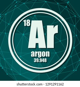 Argon chemical element. Sign with atomic number and atomic weight. Chemical element of periodic table. Molecule And Communication Background. Connected lines with dots.