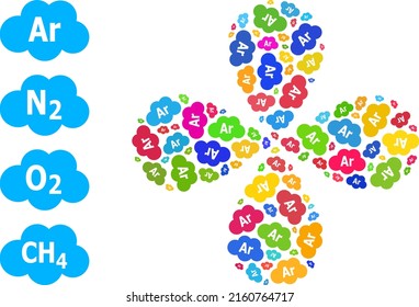Argon cloud icon colorful curl flower with four petals composition. Element flower designed from scattered argon cloud icons. Vector flower icon collage in flat style.