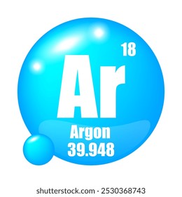 Argon element icon. Ar atomic symbol. Atomic number 18. Atomic mass 39.948.